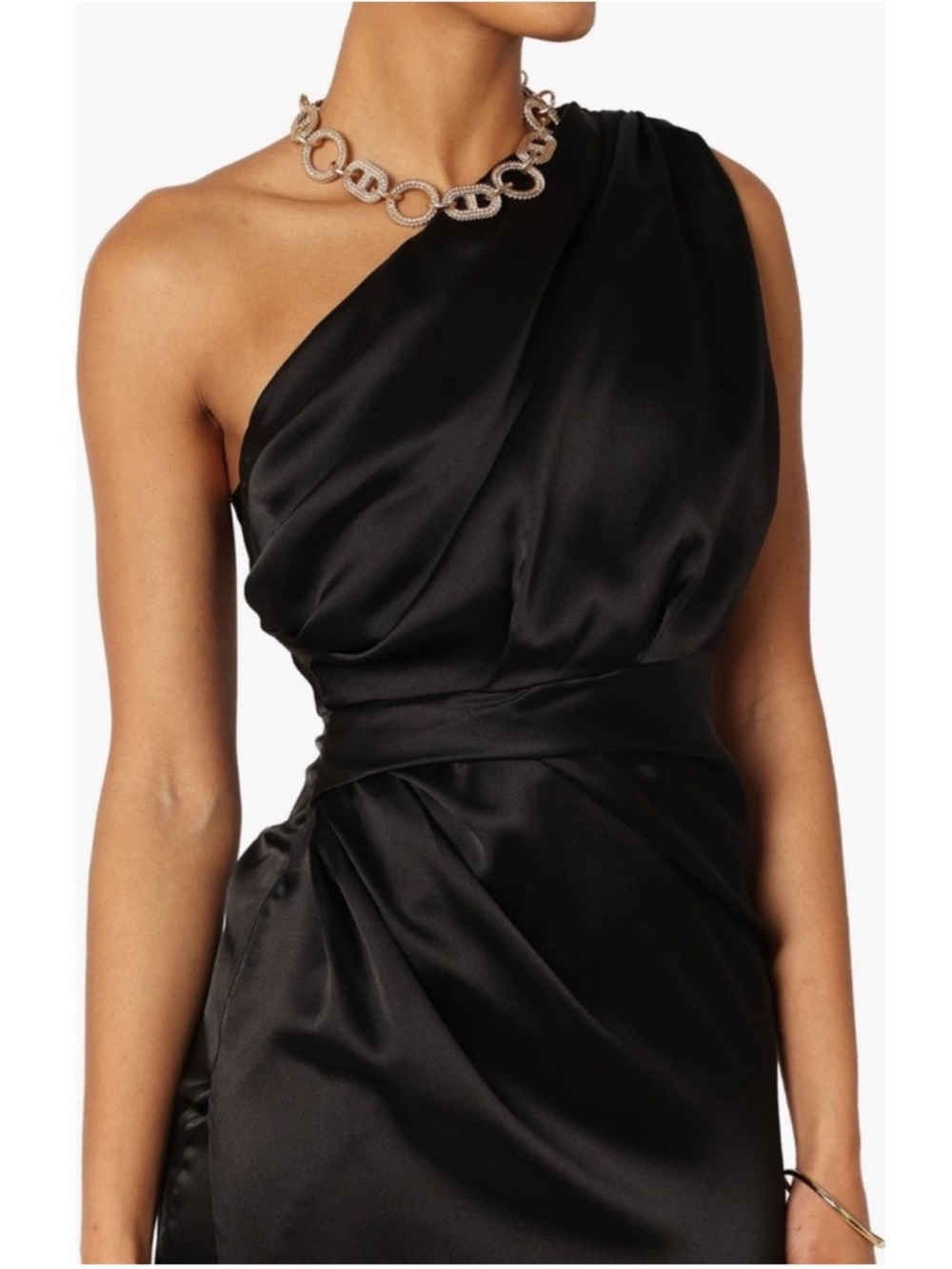 Petal & Pup Nadia Black One-Shoulder Satin Maxi Dress New! - Picture 6 of 13